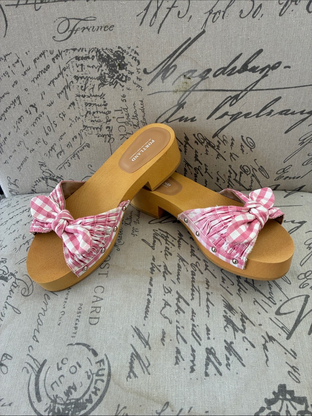 Portland Boot Company sandals platform fabric gingham bow